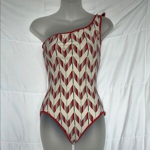 Marc Jacobs Reversible One Shoulder Swimsuit Chevron Navy Small No size tag